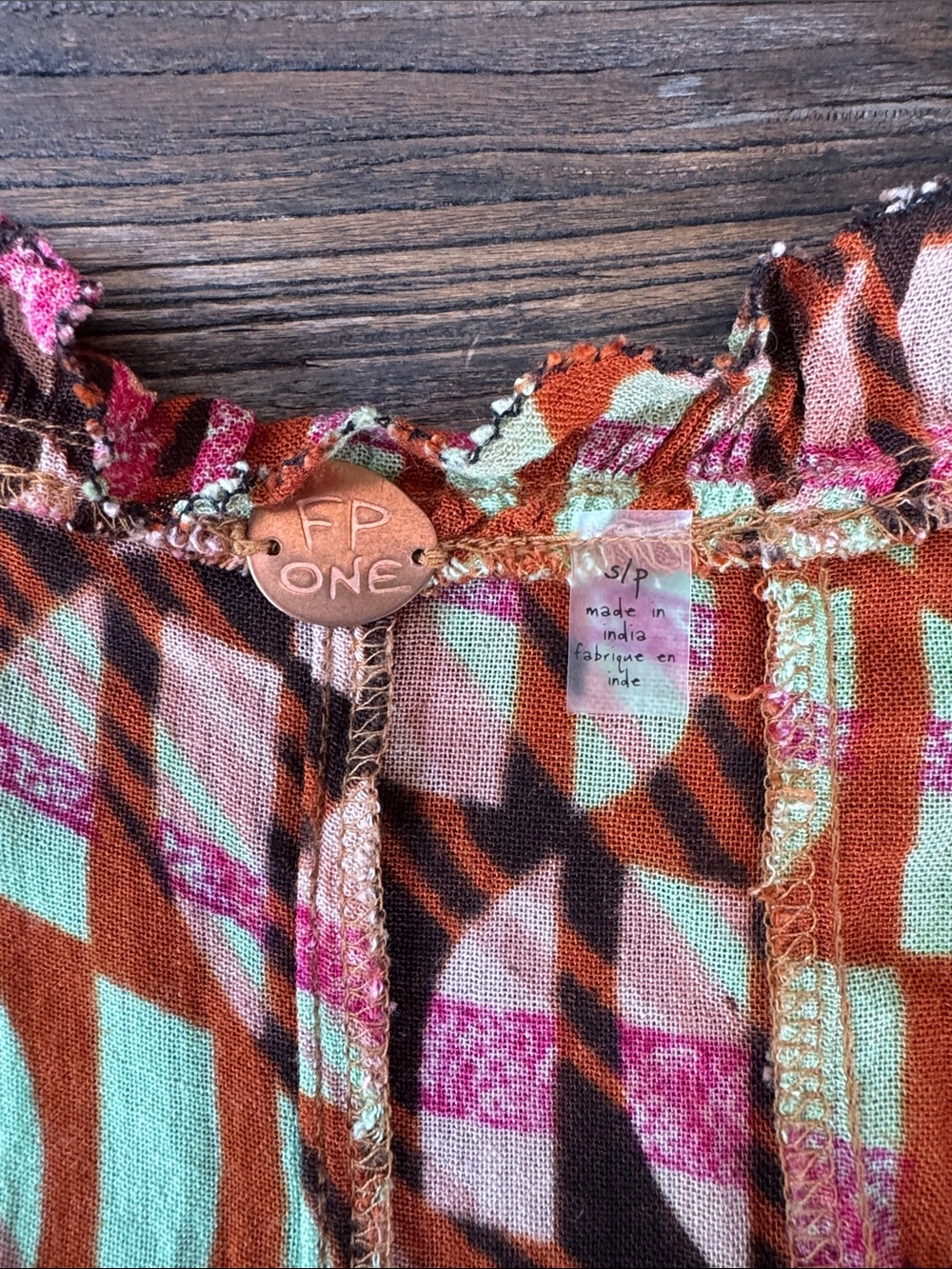 Free People Sahara Jumpsuit bold geometric print fly away pants ruffled EUC Smal - Picture 8 of 12